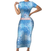 Custom World Football 2026 England Short Sleeve Bodycon Dress Three Lions and Tudor Rose Pattern