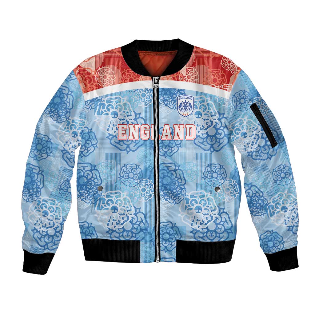 Custom World Football 2026 England Sleeve Zip Bomber Jacket Three Lions and Tudor Rose Pattern