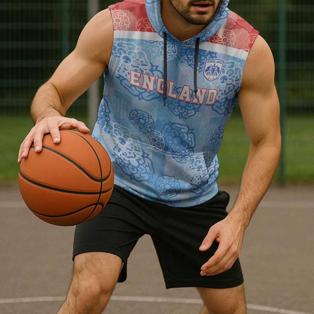Custom World Football 2026 England Sleeveless Hoodie Three Lions and Tudor Rose Pattern