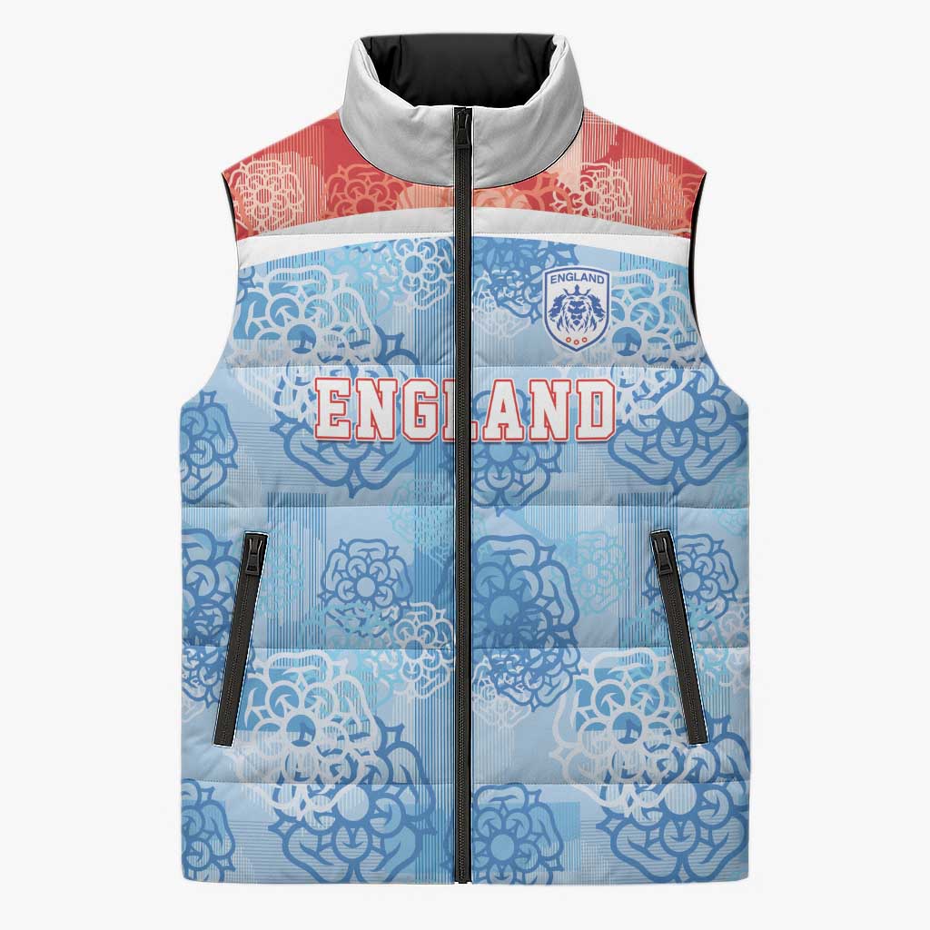 Custom World Football 2026 England Sleeveless Puffer Jacket Three Lions and Tudor Rose Pattern