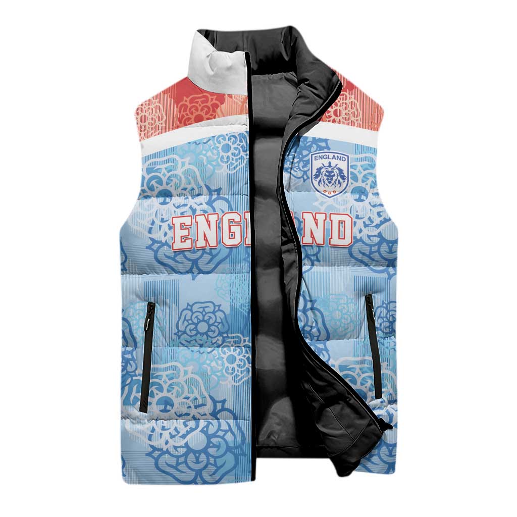 Custom World Football 2026 England Sleeveless Puffer Jacket Three Lions and Tudor Rose Pattern