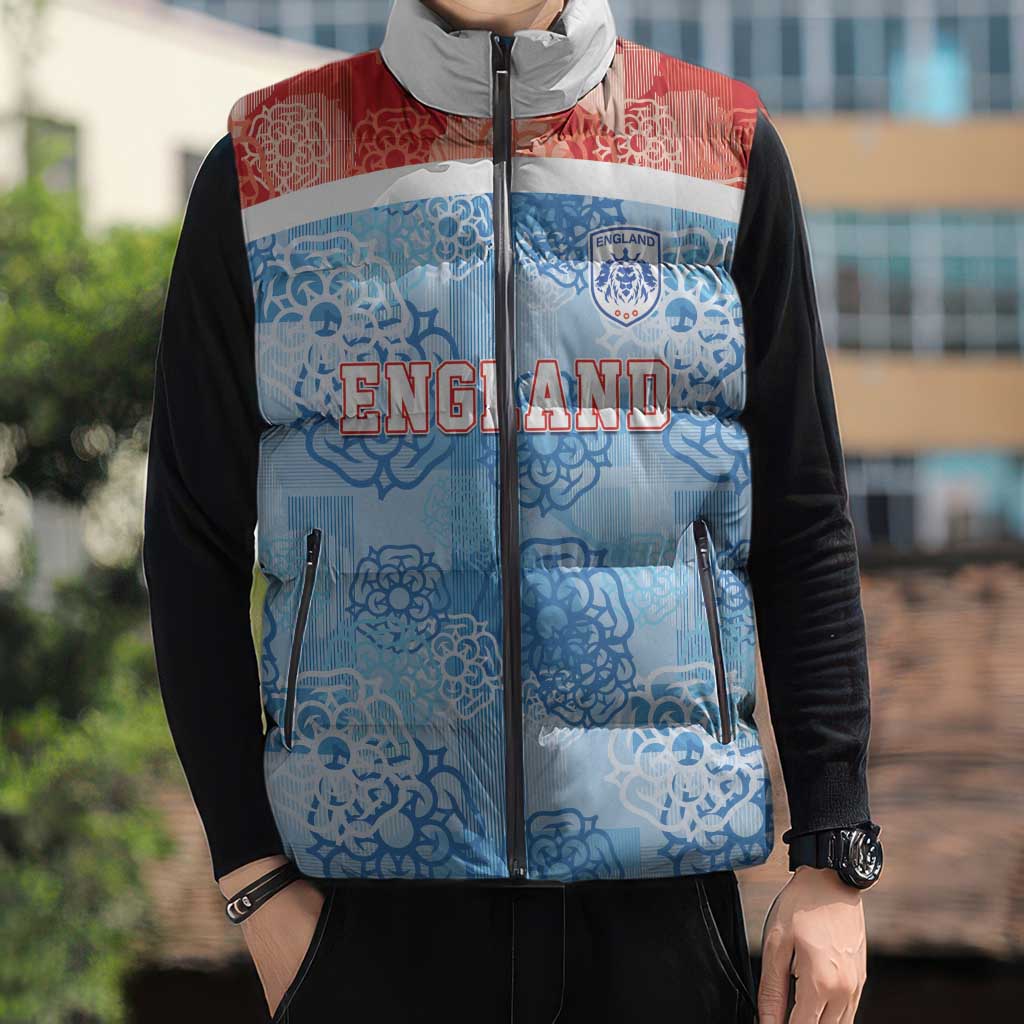 Custom World Football 2026 England Sleeveless Puffer Jacket Three Lions and Tudor Rose Pattern