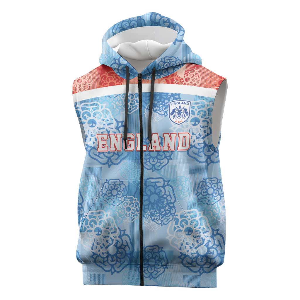 Custom World Football 2026 England Sleeveless Zip Hoodie Three Lions and Tudor Rose Pattern