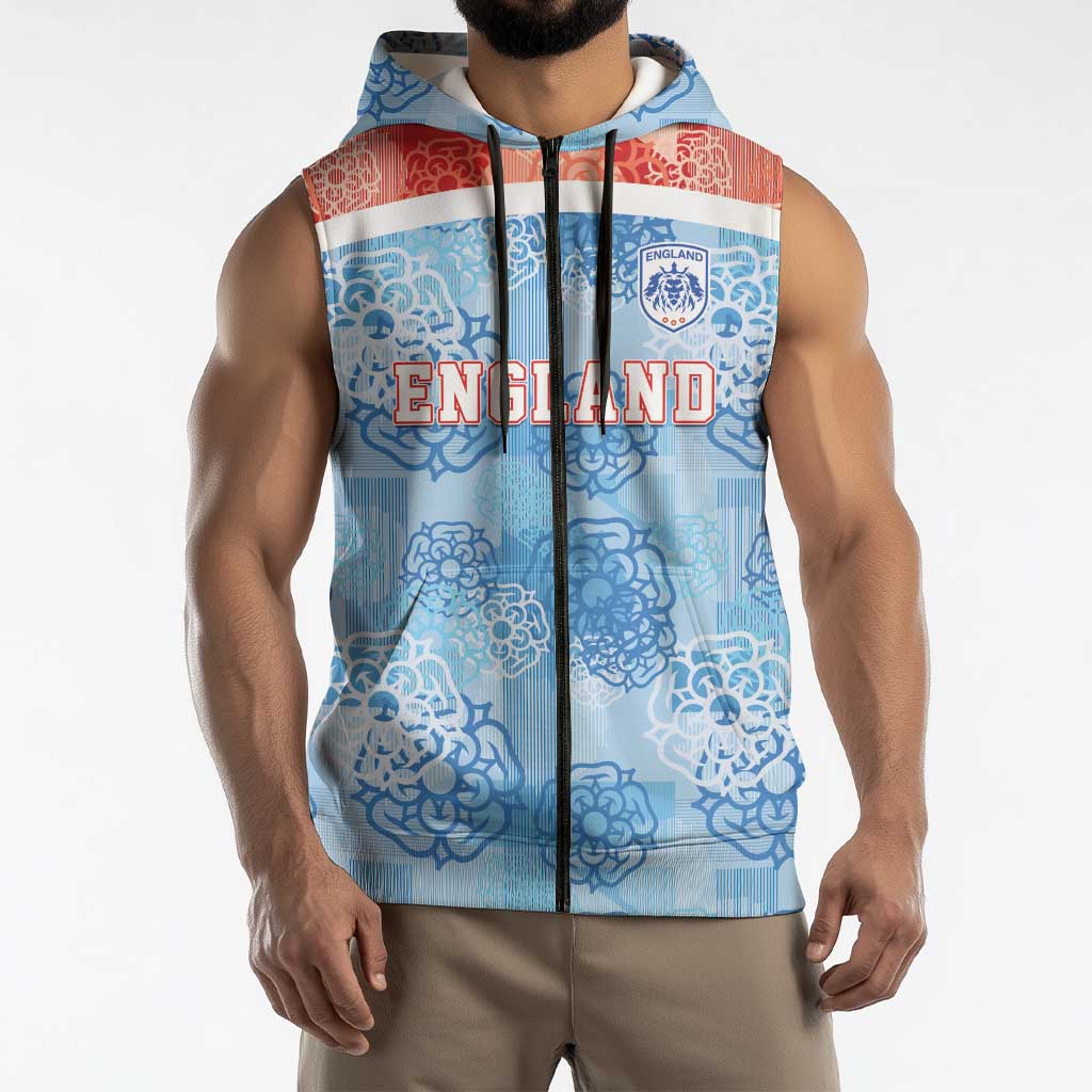 Custom World Football 2026 England Sleeveless Zip Hoodie Three Lions and Tudor Rose Pattern