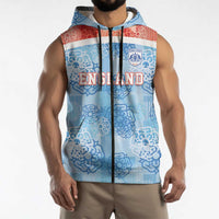 Custom World Football 2026 England Sleeveless Zip Hoodie Three Lions and Tudor Rose Pattern