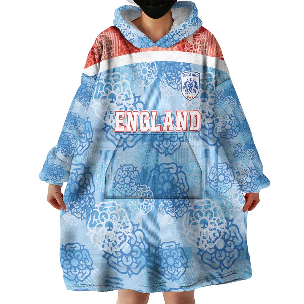 Custom World Football 2026 England Wearable Blanket Hoodie Three Lions and Tudor Rose Pattern