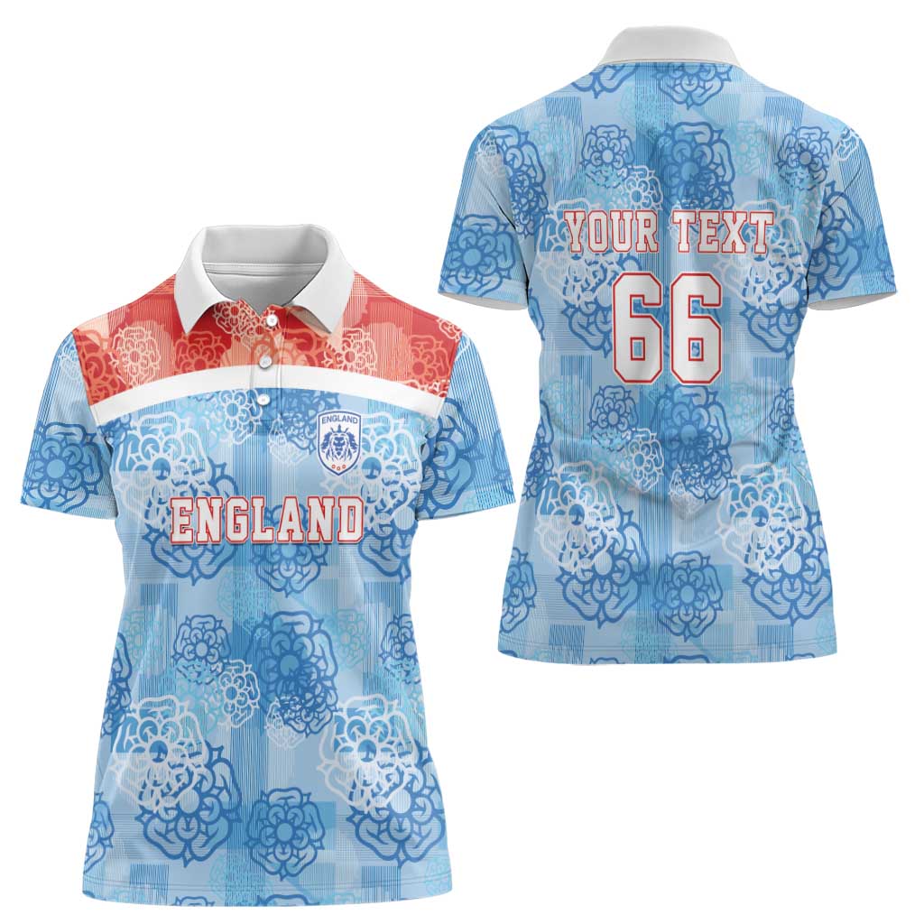 Custom World Football 2026 England Women Polo Shirt Three Lions and Tudor Rose Pattern