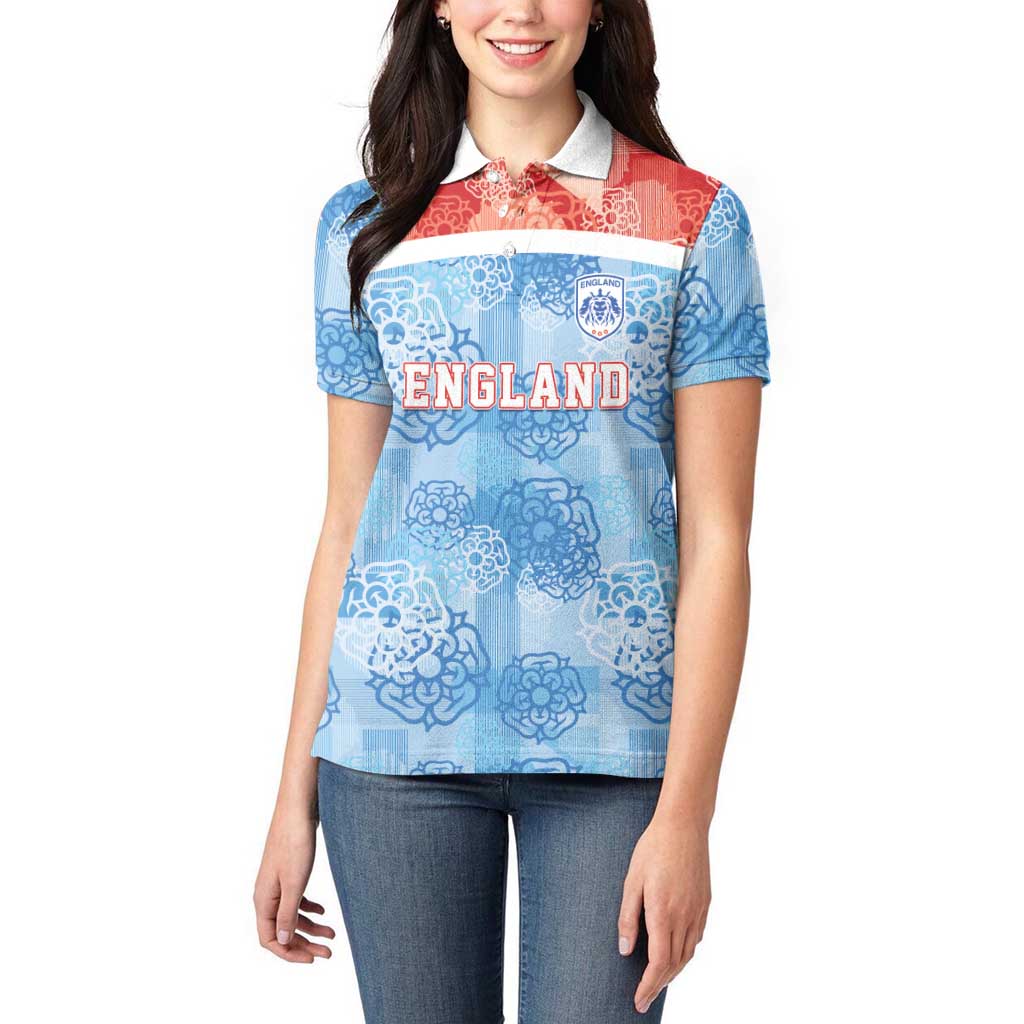 Custom World Football 2026 England Women Polo Shirt Three Lions and Tudor Rose Pattern