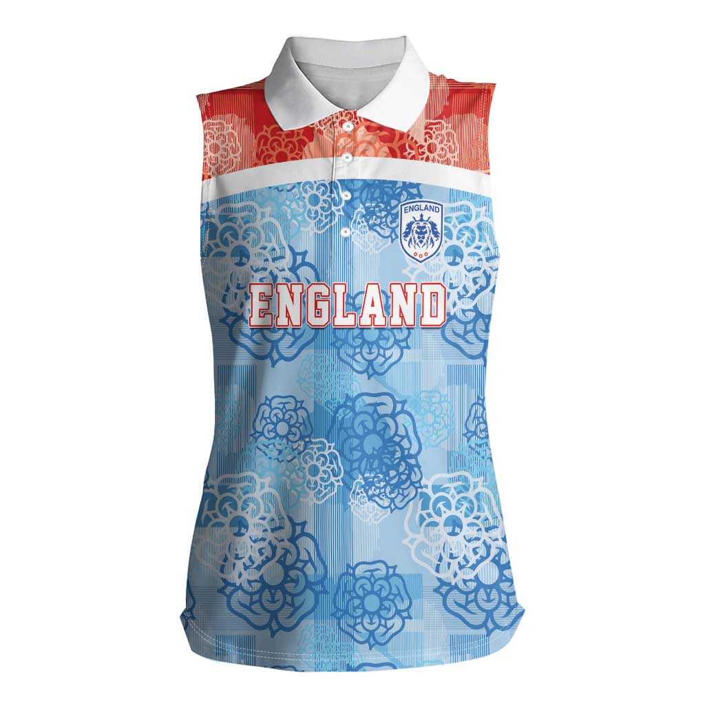 Custom World Football 2026 England Women Sleeveless Polo Shirt Three Lions and Tudor Rose Pattern