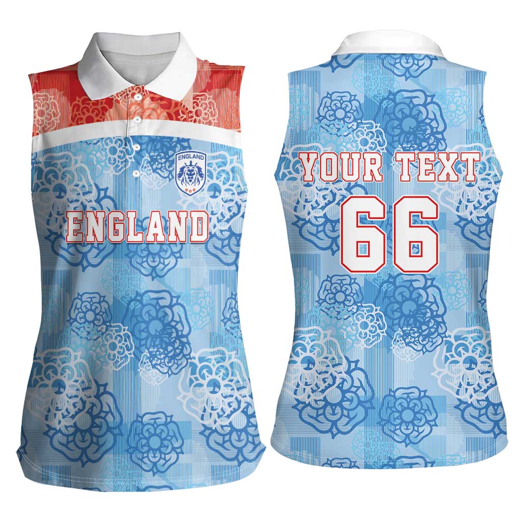 Custom World Football 2026 England Women Sleeveless Polo Shirt Three Lions and Tudor Rose Pattern