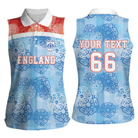 Custom World Football 2026 England Women Sleeveless Polo Shirt Three Lions and Tudor Rose Pattern
