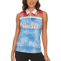 Custom World Football 2026 England Women Sleeveless Polo Shirt Three Lions and Tudor Rose Pattern