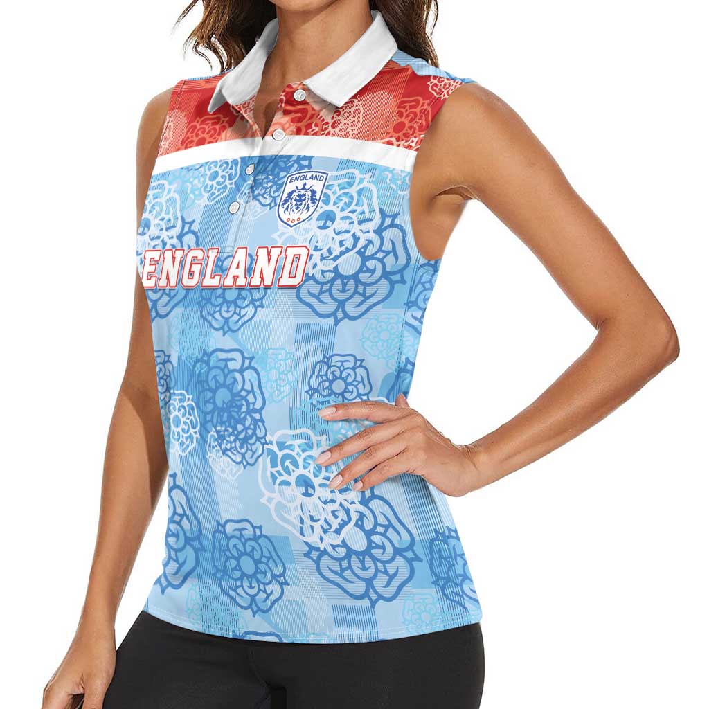 Custom World Football 2026 England Women Sleeveless Polo Shirt Three Lions and Tudor Rose Pattern
