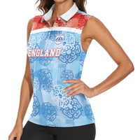 Custom World Football 2026 England Women Sleeveless Polo Shirt Three Lions and Tudor Rose Pattern