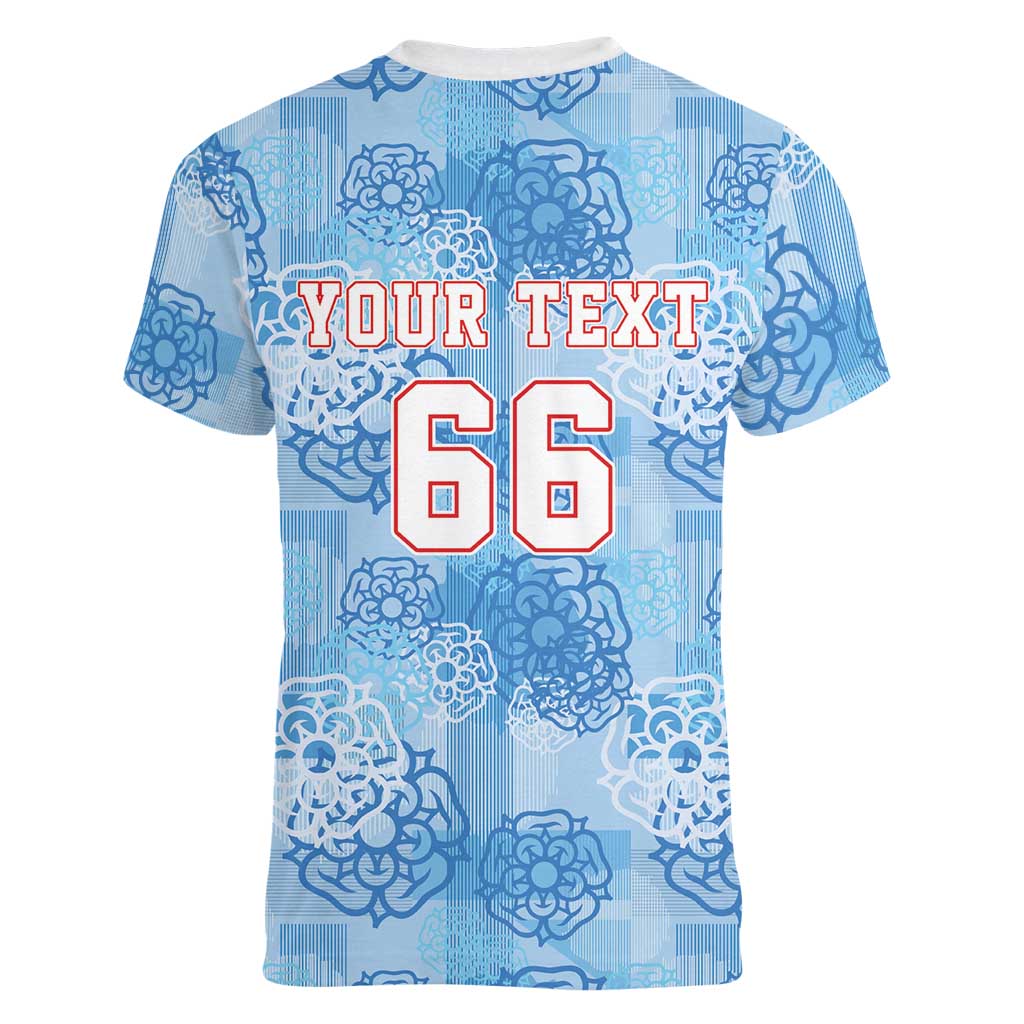 Custom World Football 2026 England Women V-Neck T-Shirt Three Lions and Tudor Rose Pattern