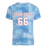 Custom World Football 2026 England Women V-Neck T-Shirt Three Lions and Tudor Rose Pattern