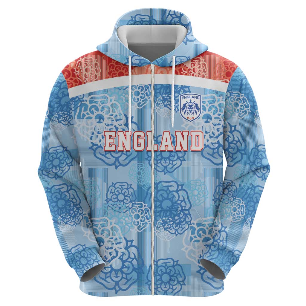 Custom World Football 2026 England Zip Hoodie Three Lions and Tudor Rose Pattern
