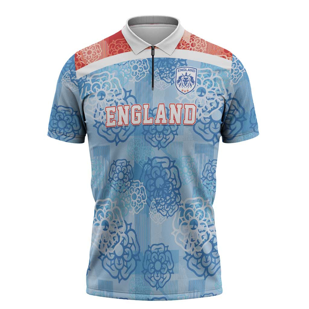 Custom World Football 2026 England Zipper Polo Shirt Three Lions and Tudor Rose Pattern