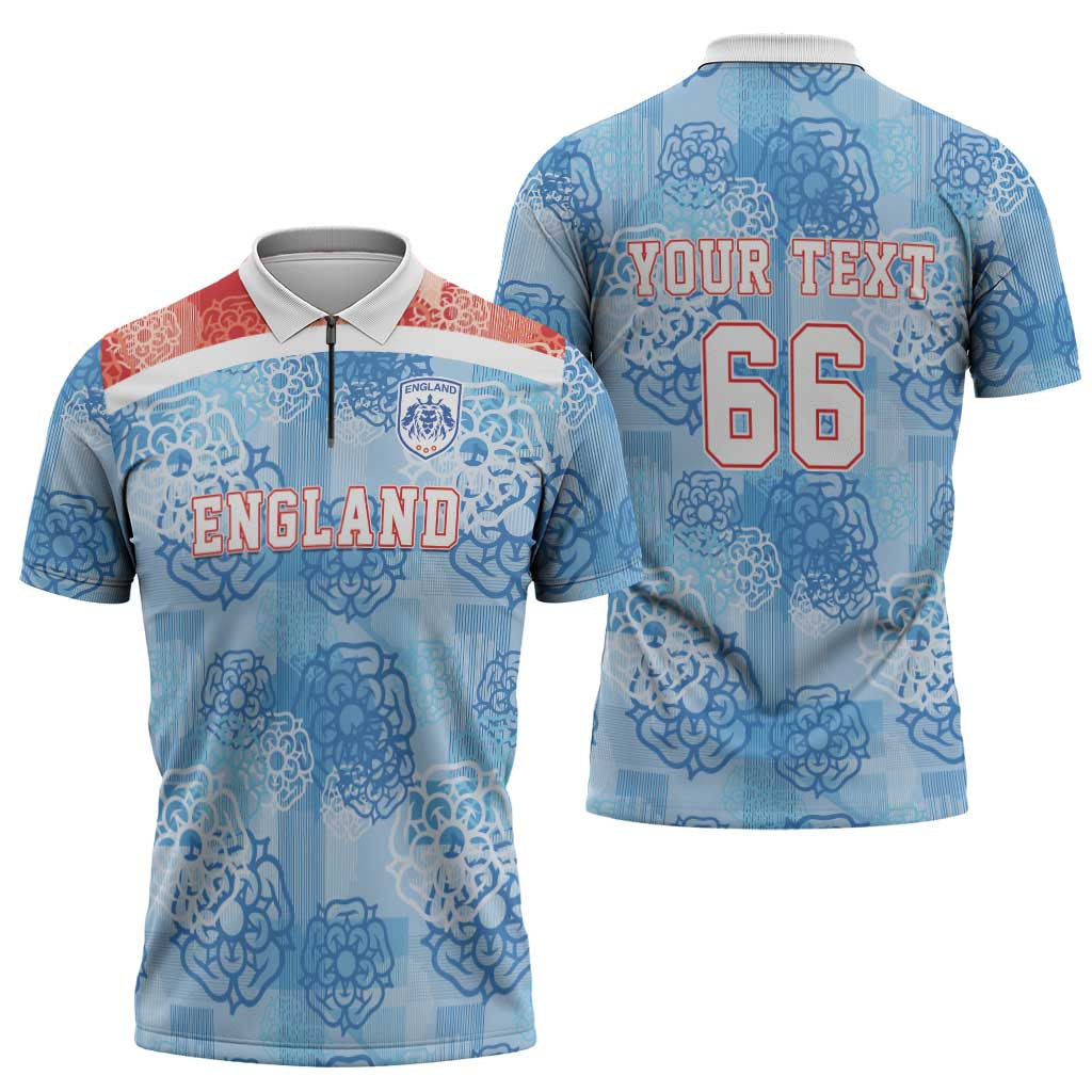 Custom World Football 2026 England Zipper Polo Shirt Three Lions and Tudor Rose Pattern