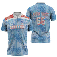 Custom World Football 2026 England Zipper Polo Shirt Three Lions and Tudor Rose Pattern