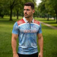 Custom World Football 2026 England Zipper Polo Shirt Three Lions and Tudor Rose Pattern