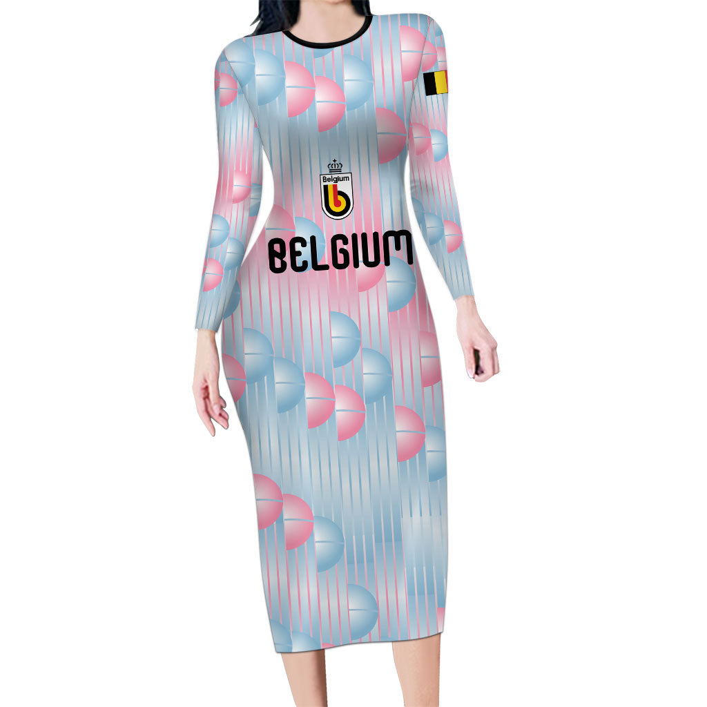 Custom World Football 2026 Belgium Long Sleeve Bodycon Dress Belgian The Red Devils Champions