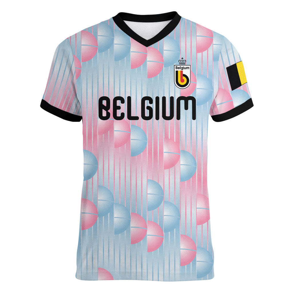 Custom World Football 2026 Belgium Women V-Neck T-Shirt Belgian The Red Devils Champions