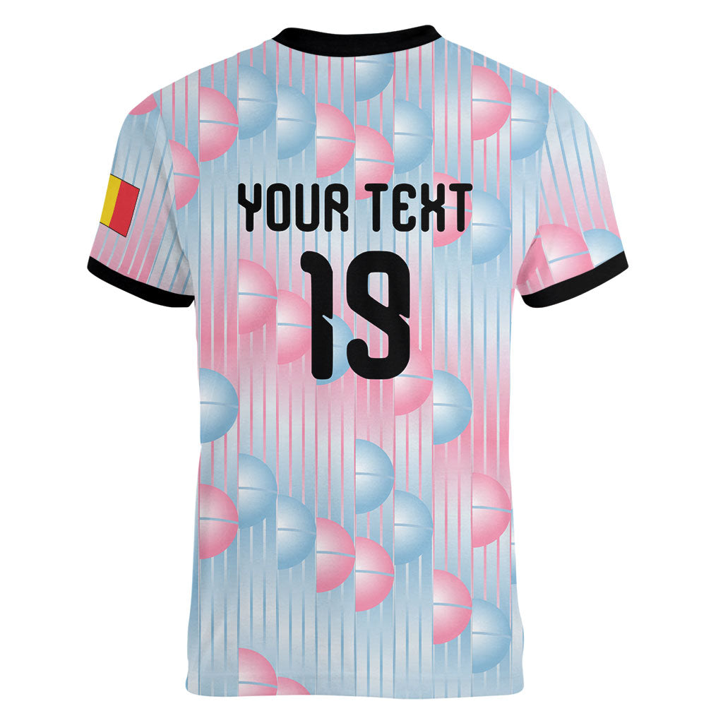 Custom World Football 2026 Belgium Women V-Neck T-Shirt Belgian The Red Devils Champions