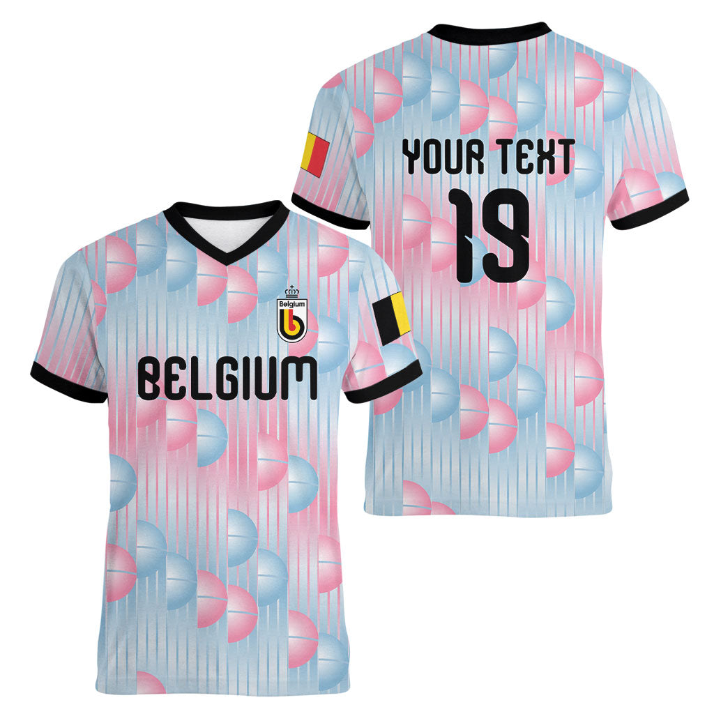 Custom World Football 2026 Belgium Women V-Neck T-Shirt Belgian The Red Devils Champions