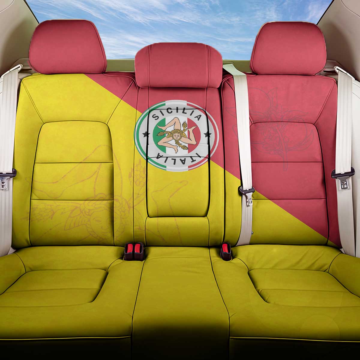 Italy Sicilia Back Car Seat Cover Triskeles With Lemons - Wonder Print Shop