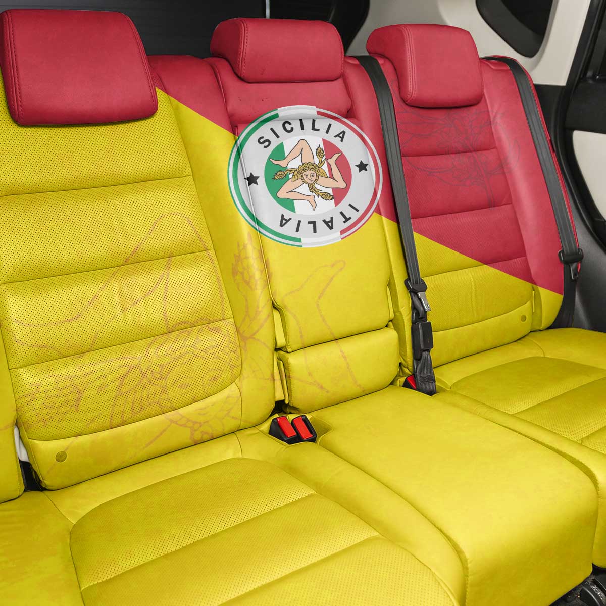 Italy Sicilia Back Car Seat Cover Triskeles With Lemons - Wonder Print Shop