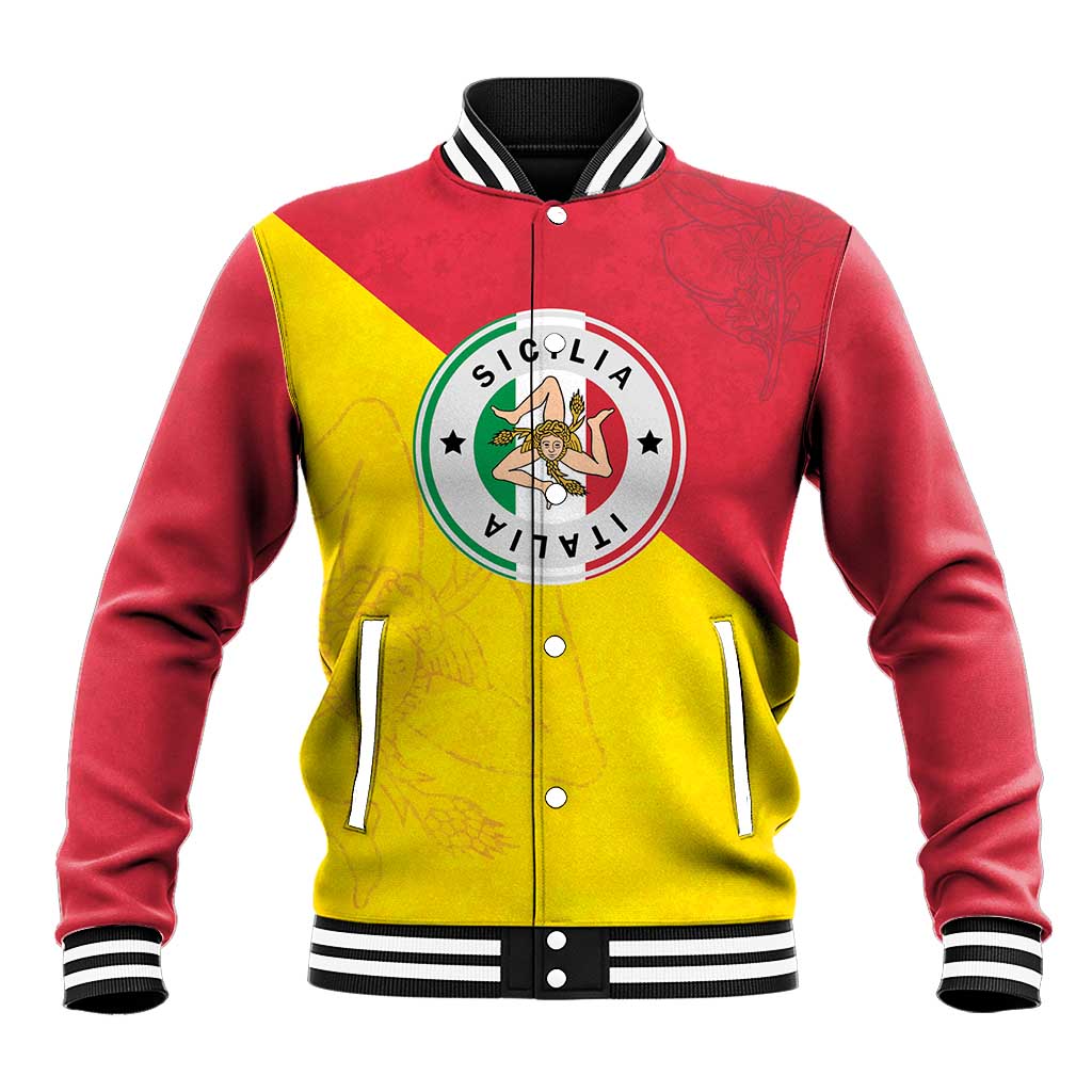 Italy Sicilia Baseball Jacket Triskeles With Lemons - Wonder Print Shop