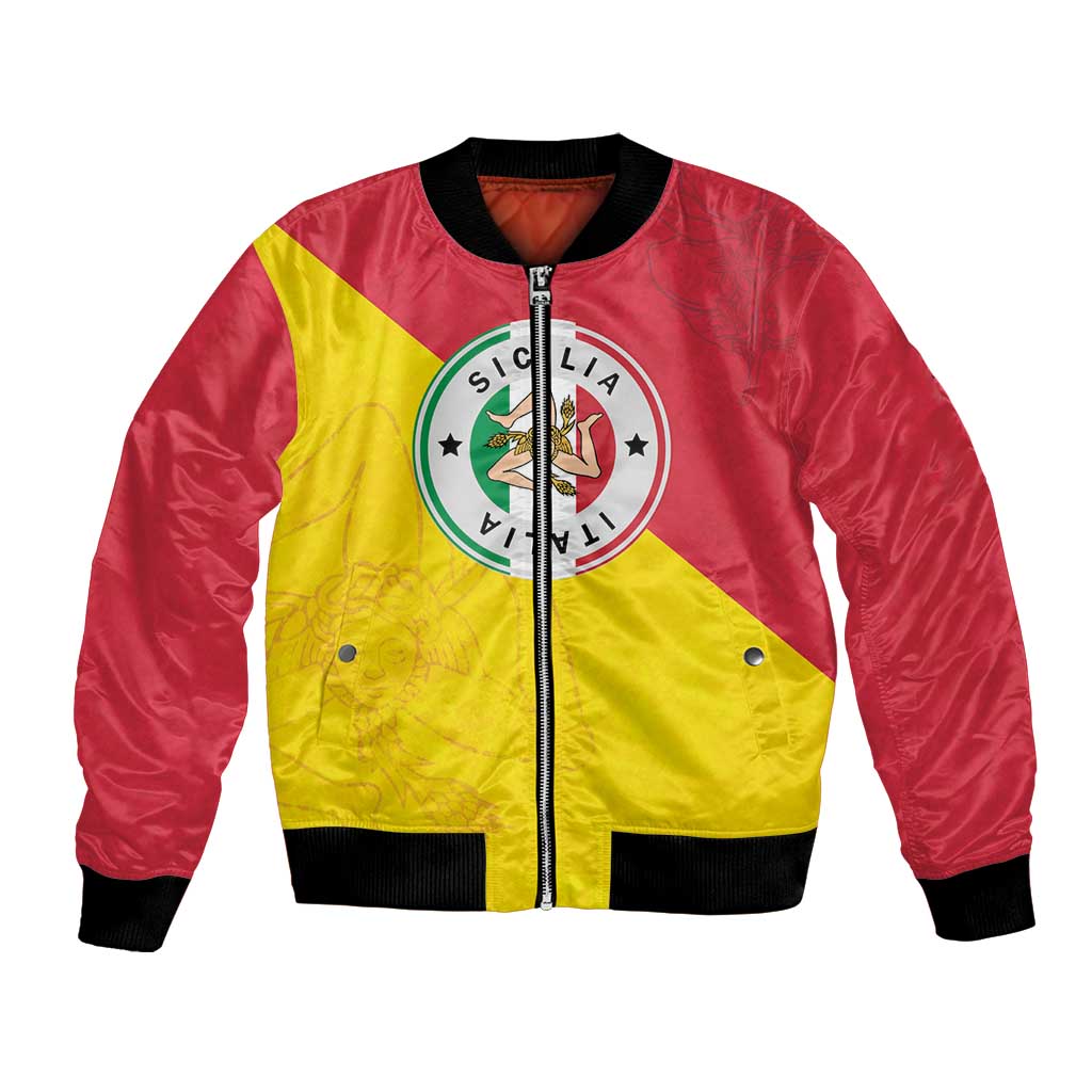 Italy Sicilia Bomber Jacket Triskeles With Lemons - Wonder Print Shop