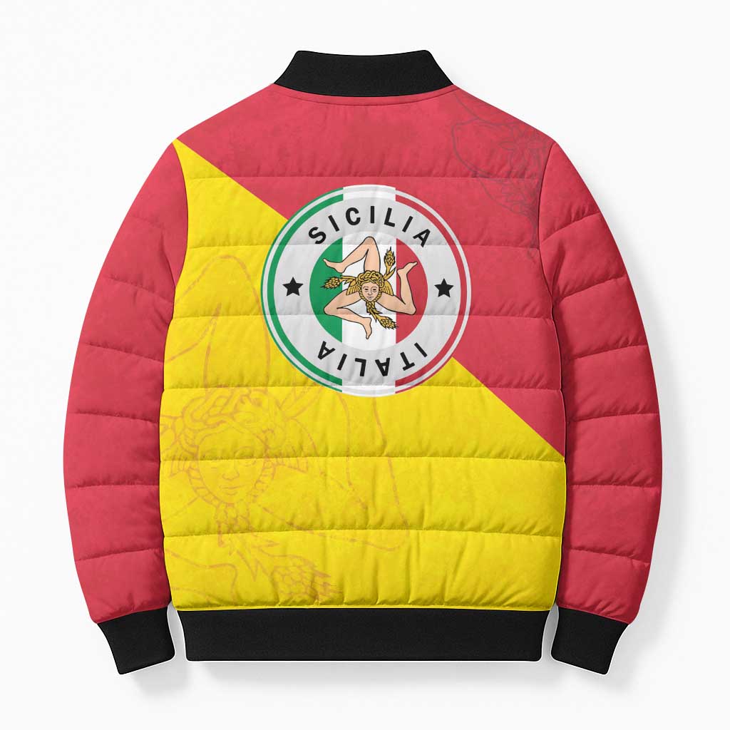 Italy Sicilia Bomber Puffer Jacket Triskeles With Lemons - Wonder Print Shop