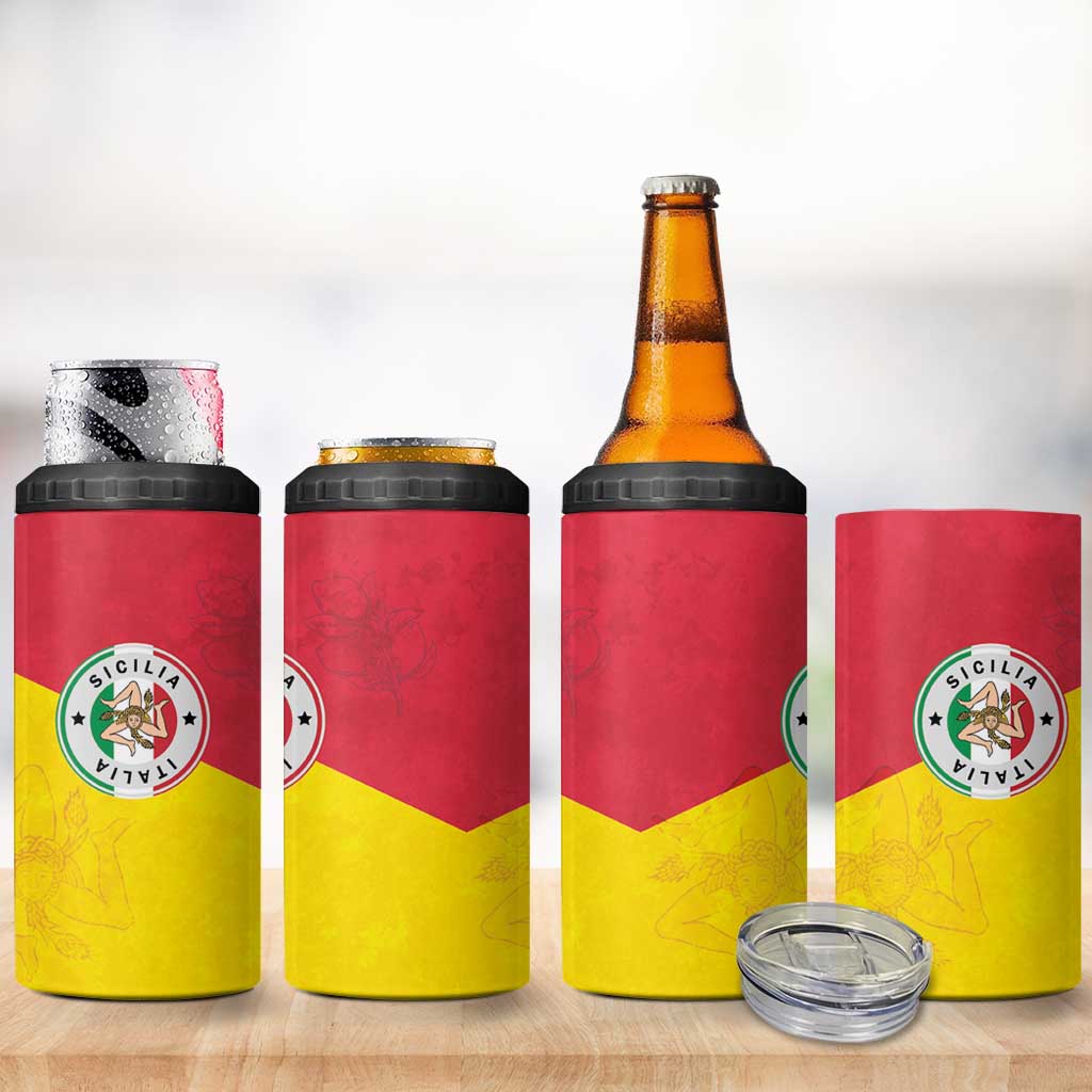 Italy Sicilia 4 in 1 Can Cooler Tumbler Triskeles With Lemons - Wonder Print Shop