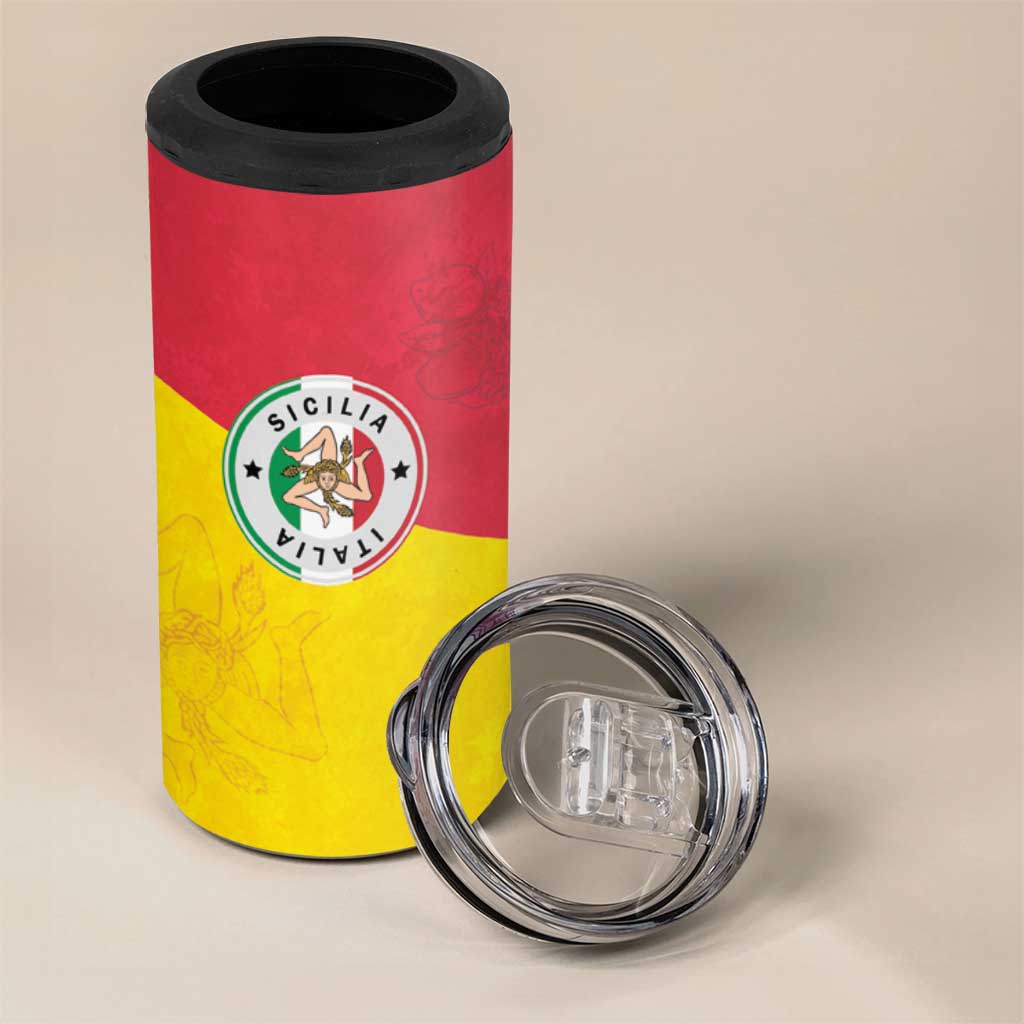 Italy Sicilia 4 in 1 Can Cooler Tumbler Triskeles With Lemons - Wonder Print Shop