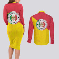 Italy Sicilia Couples Matching Long Sleeve Bodycon Dress and Long Sleeve Button Shirt Triskeles With Lemons - Wonder Print Shop