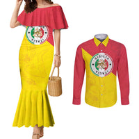 Italy Sicilia Couples Matching Mermaid Dress and Long Sleeve Button Shirt Triskeles With Lemons - Wonder Print Shop