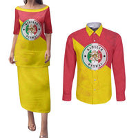 Italy Sicilia Couples Matching Puletasi and Long Sleeve Button Shirt Triskeles With Lemons - Wonder Print Shop