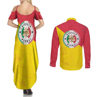 Italy Sicilia Couples Matching Summer Maxi Dress and Long Sleeve Button Shirt Triskeles With Lemons - Wonder Print Shop
