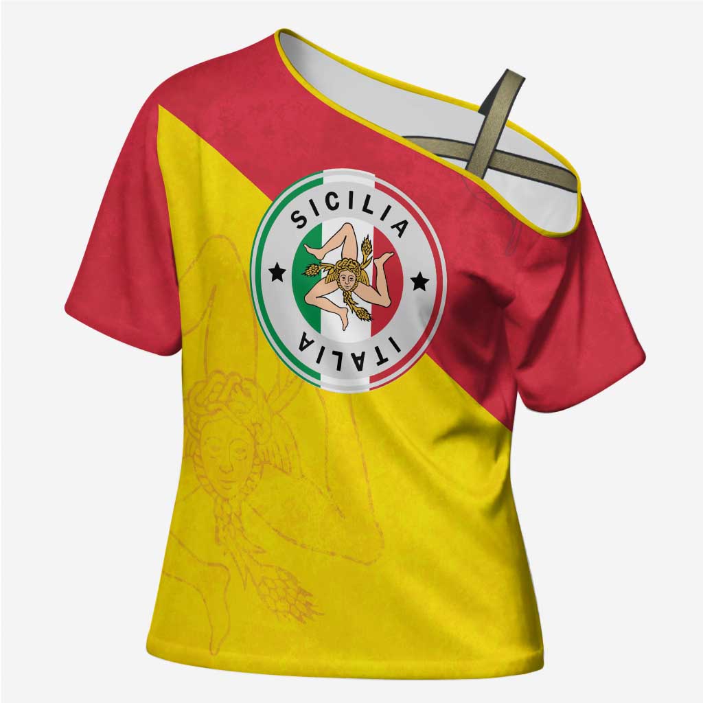 Italy Sicilia Cross Shoulder Shirt Triskeles With Lemons - Wonder Print Shop