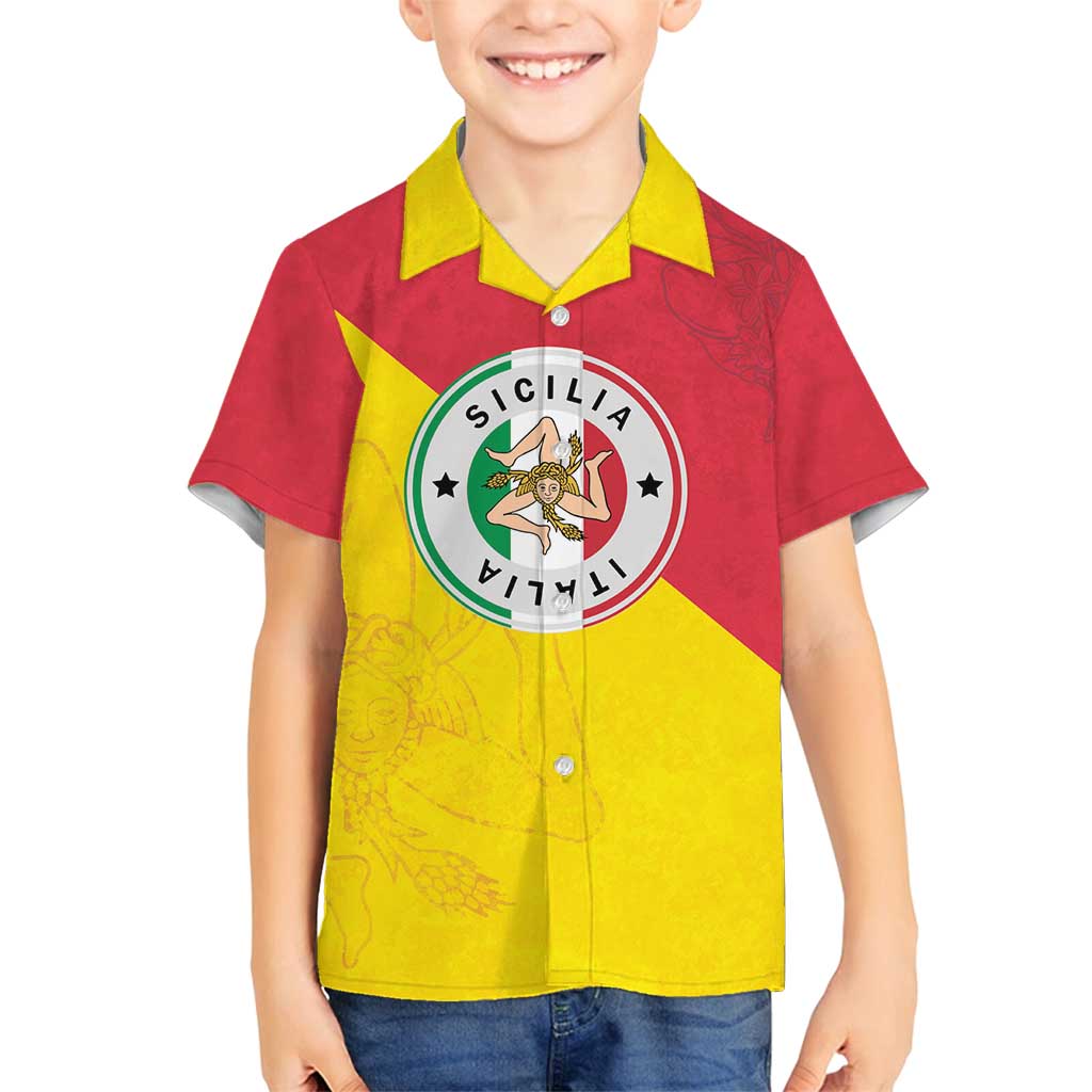 Italy Sicilia Family Matching Long Sleeve Bodycon Dress and Hawaiian Shirt Triskeles With Lemons - Wonder Print Shop