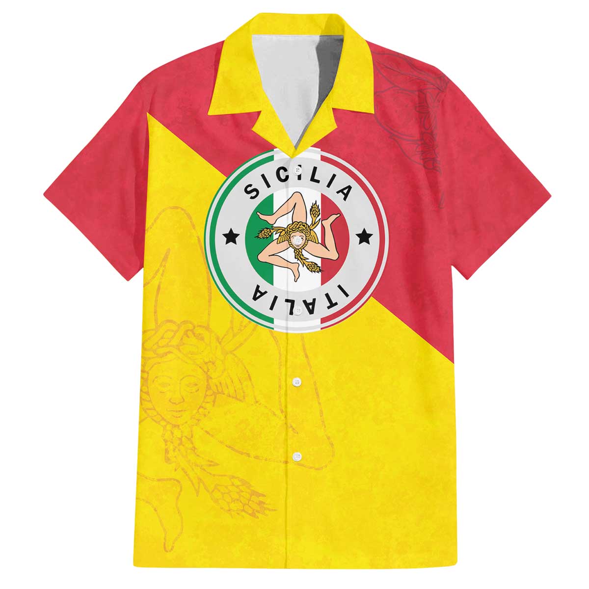 Italy Sicilia Family Matching Off The Shoulder Long Sleeve Dress and Hawaiian Shirt Triskeles With Lemons - Wonder Print Shop