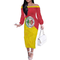 Italy Sicilia Family Matching Off The Shoulder Long Sleeve Dress and Hawaiian Shirt Triskeles With Lemons - Wonder Print Shop