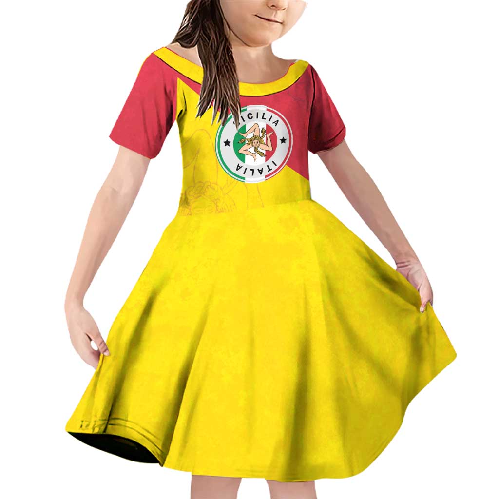 Italy Sicilia Family Matching Off Shoulder Short Dress and Hawaiian Shirt Triskeles With Lemons - Wonder Print Shop