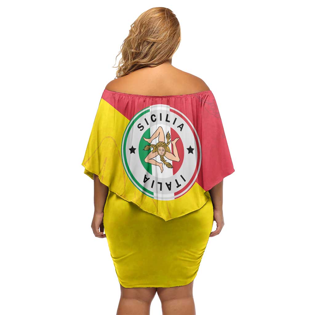 Italy Sicilia Family Matching Off Shoulder Short Dress and Hawaiian Shirt Triskeles With Lemons - Wonder Print Shop