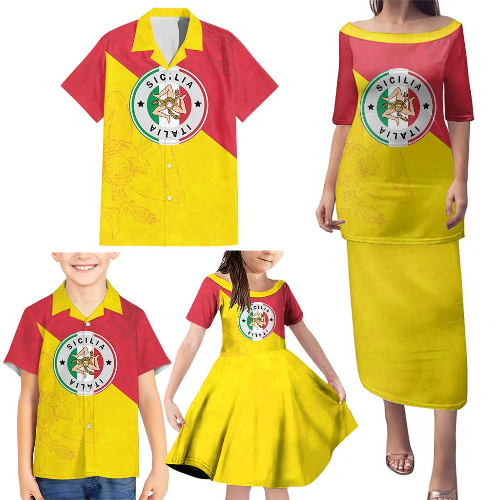 Italy Sicilia Family Matching Puletasi and Hawaiian Shirt Triskeles With Lemons - Wonder Print Shop