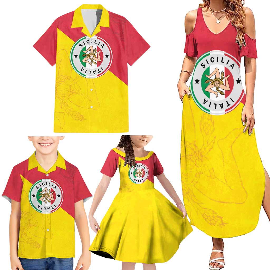 Italy Sicilia Family Matching Summer Maxi Dress and Hawaiian Shirt Triskeles With Lemons - Wonder Print Shop