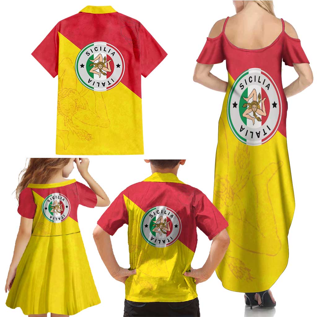 Italy Sicilia Family Matching Summer Maxi Dress and Hawaiian Shirt Triskeles With Lemons - Wonder Print Shop