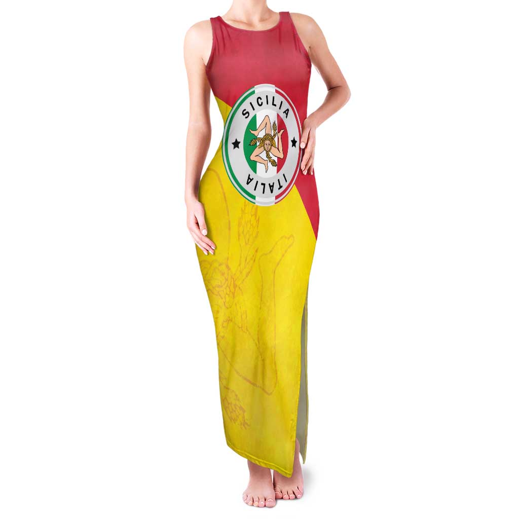 Italy Sicilia Family Matching Tank Maxi Dress and Hawaiian Shirt Triskeles With Lemons - Wonder Print Shop